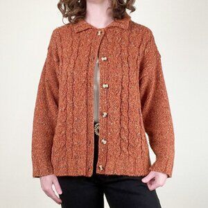 Vintage Cable Knit Wool Blend Cardigan Sweater Oversized Rustic Fall Winter Cozy